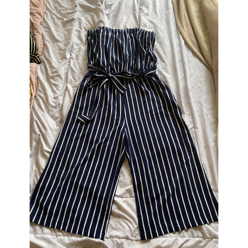Navy and White Striped Jumpsuit